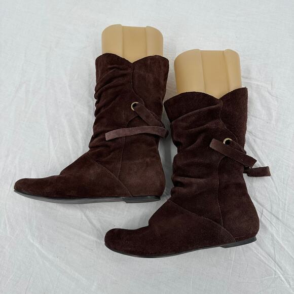 Steve Madden Womens Suede Scrunch Boots Size 7 Leather‎ Brown Mid Calf Pull On - Picture 4 of 9
